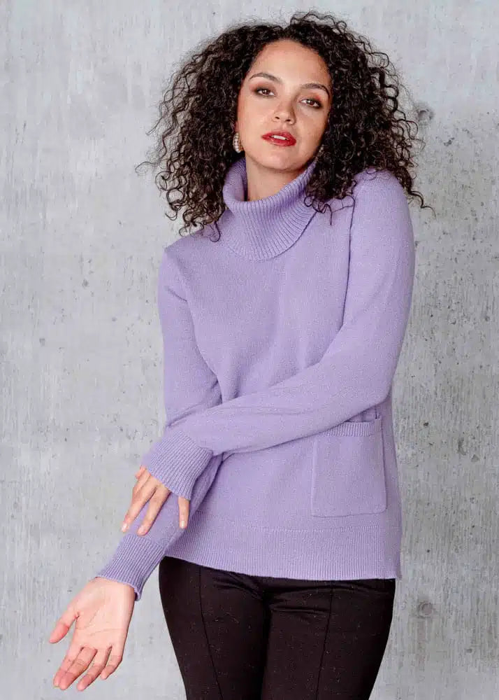 Alison Sheri Sweater with Pocket & Removable Cowl Neck Collar in Blue or Purple