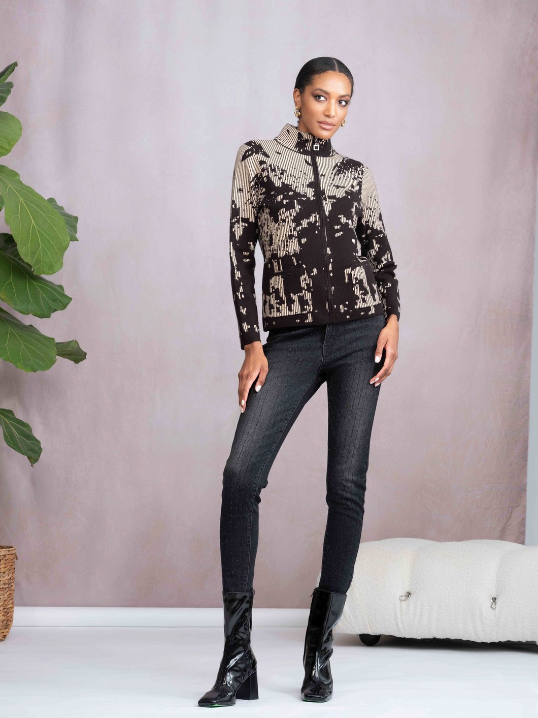Alison Sheri Printed Zip Jacket