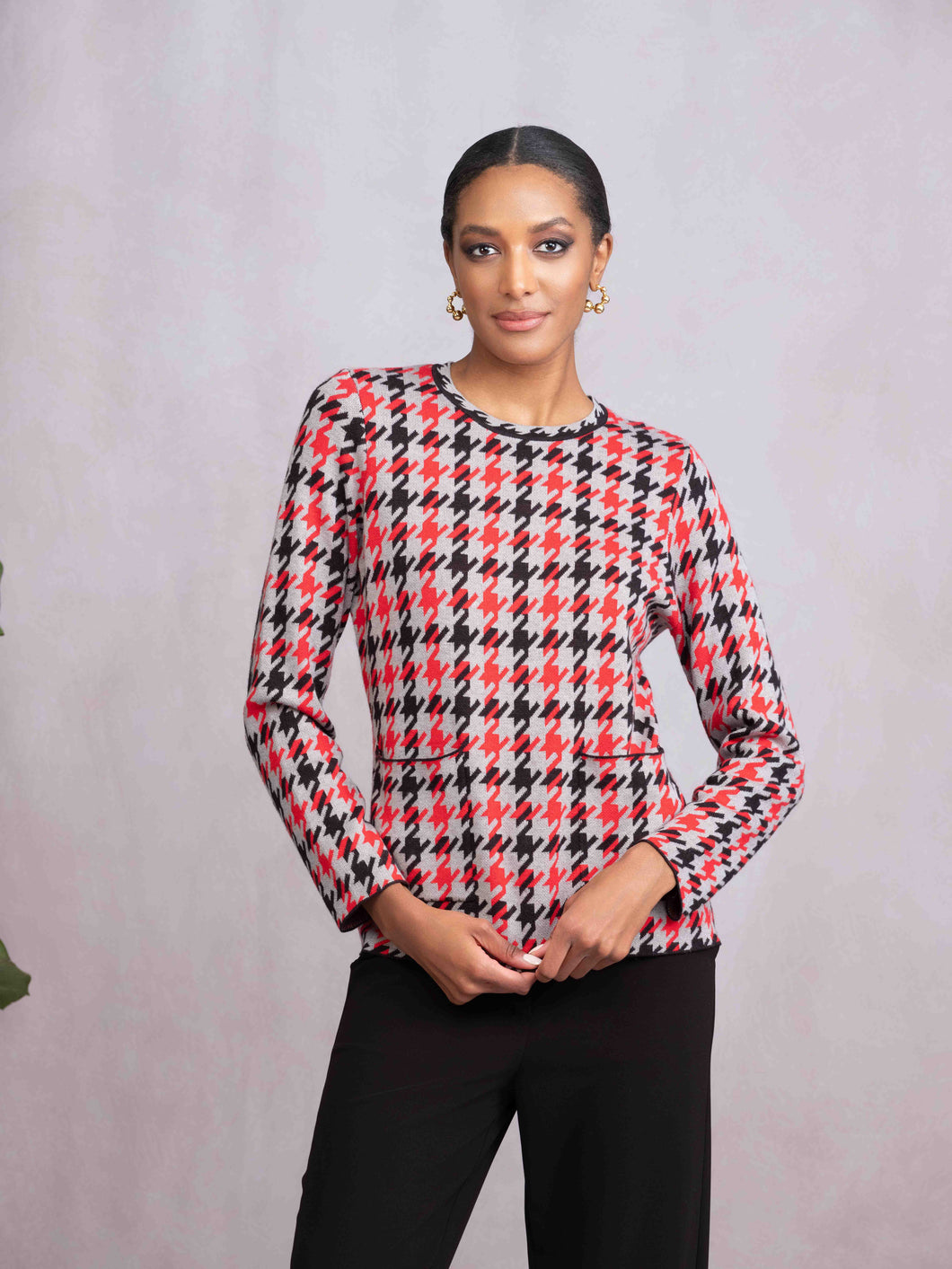 Alison Sheri Houndstooth Long Sleeve Pullover