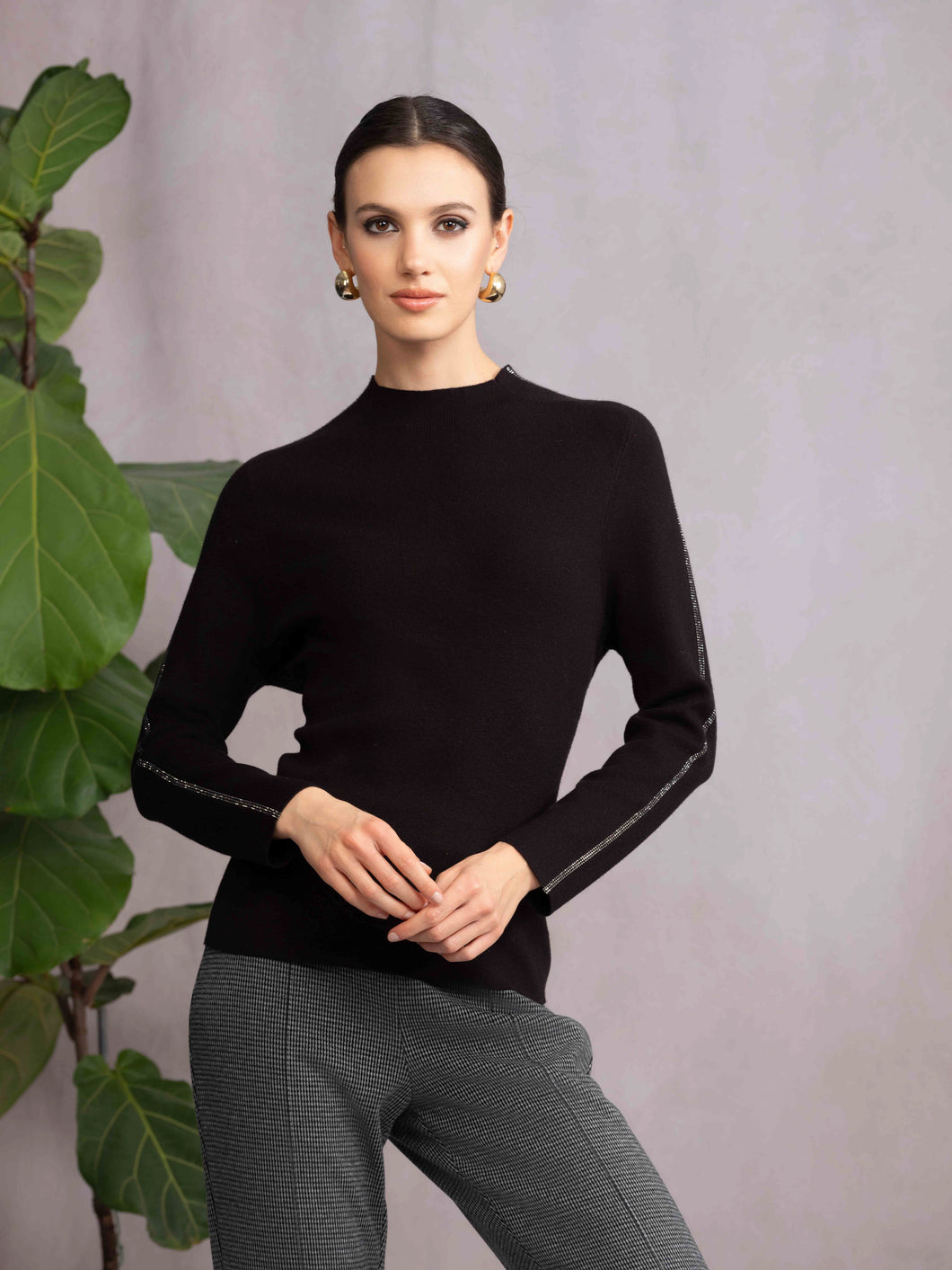 Alison Sheri Sparkle Mock Neck Sweater