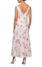 Load image into Gallery viewer, Alex Evenings Tea-Length Cowl Neck Printed Chiffon Dress with High/Low Skirt and Shawl
