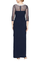 Load image into Gallery viewer, Alex Evenings Navy 3/4 Sheer Sleeve Gown with Beaded Neckline
