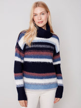 Load image into Gallery viewer, Charlie B Marine (Navy) Striped Cowl Neck Sweater
