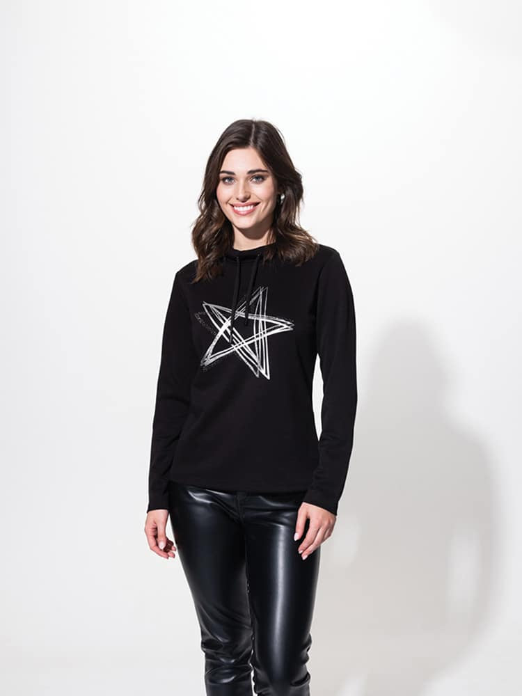 Alison Sheri Black Sweater with Silver Grey Star Design