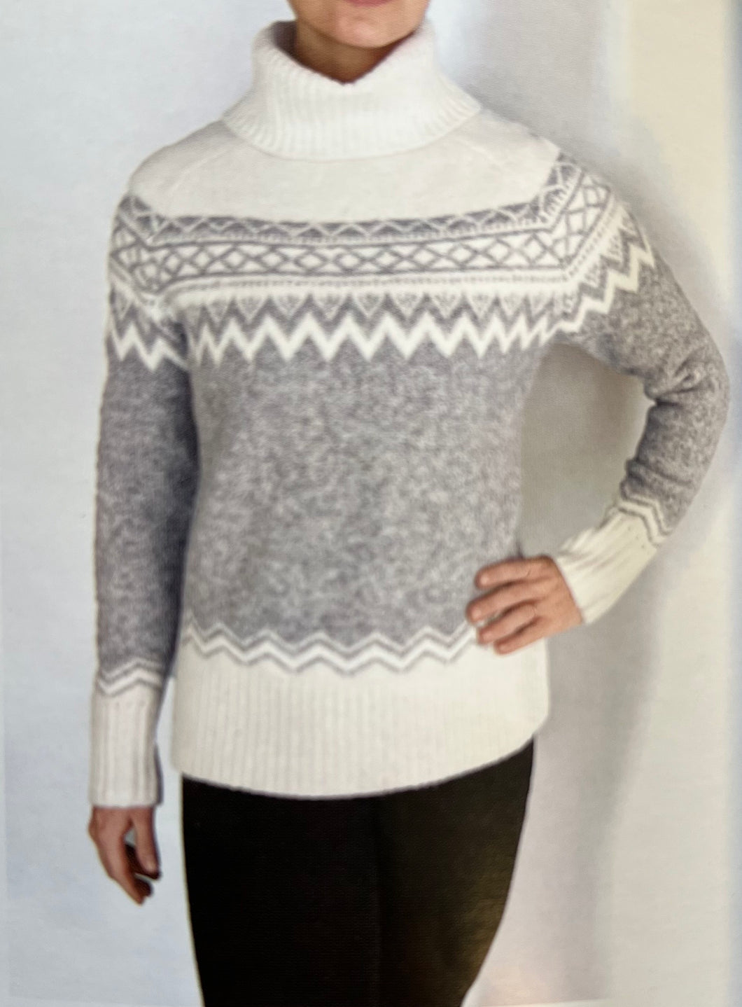 Alison Sheri Nordic Grey Ivory Turtleneck Sweater