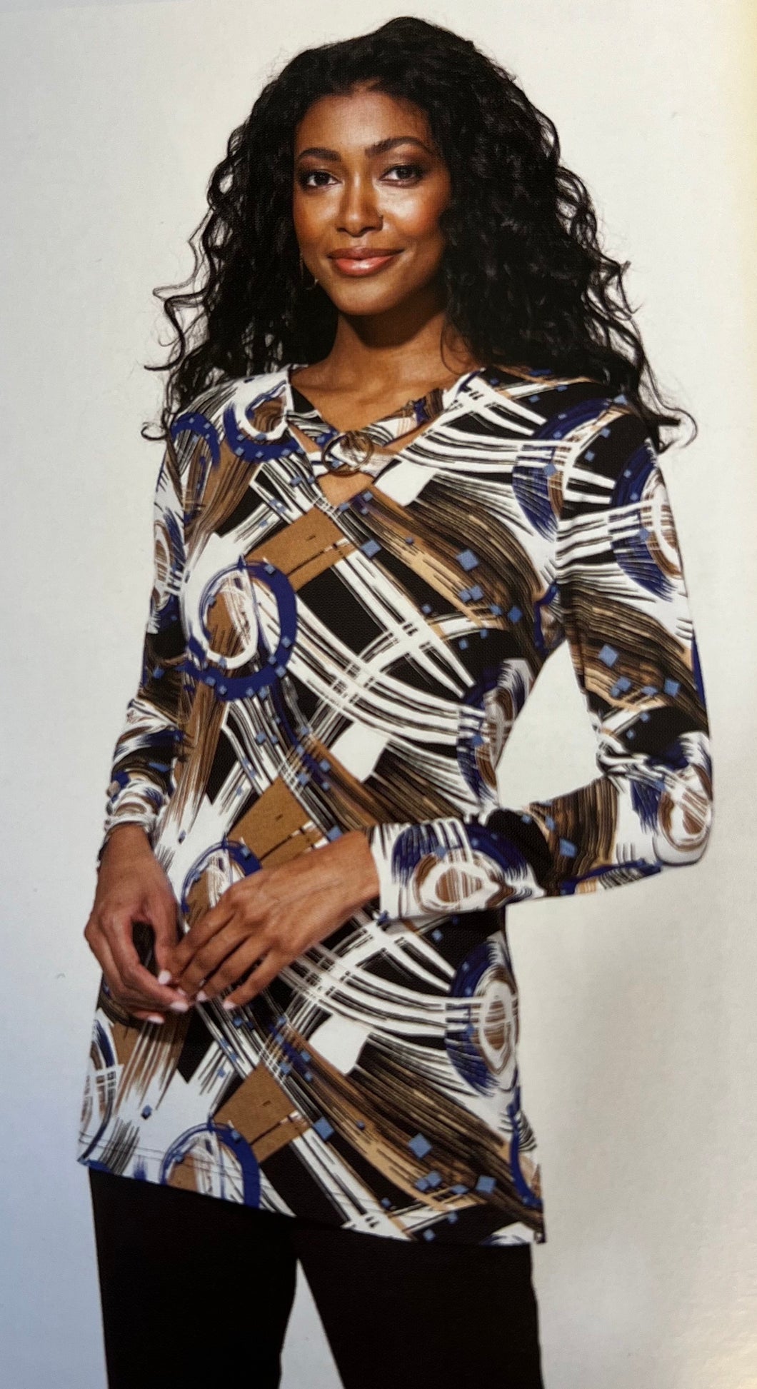 Alison Sheri Multi Colour Abstract Print Tunic Top