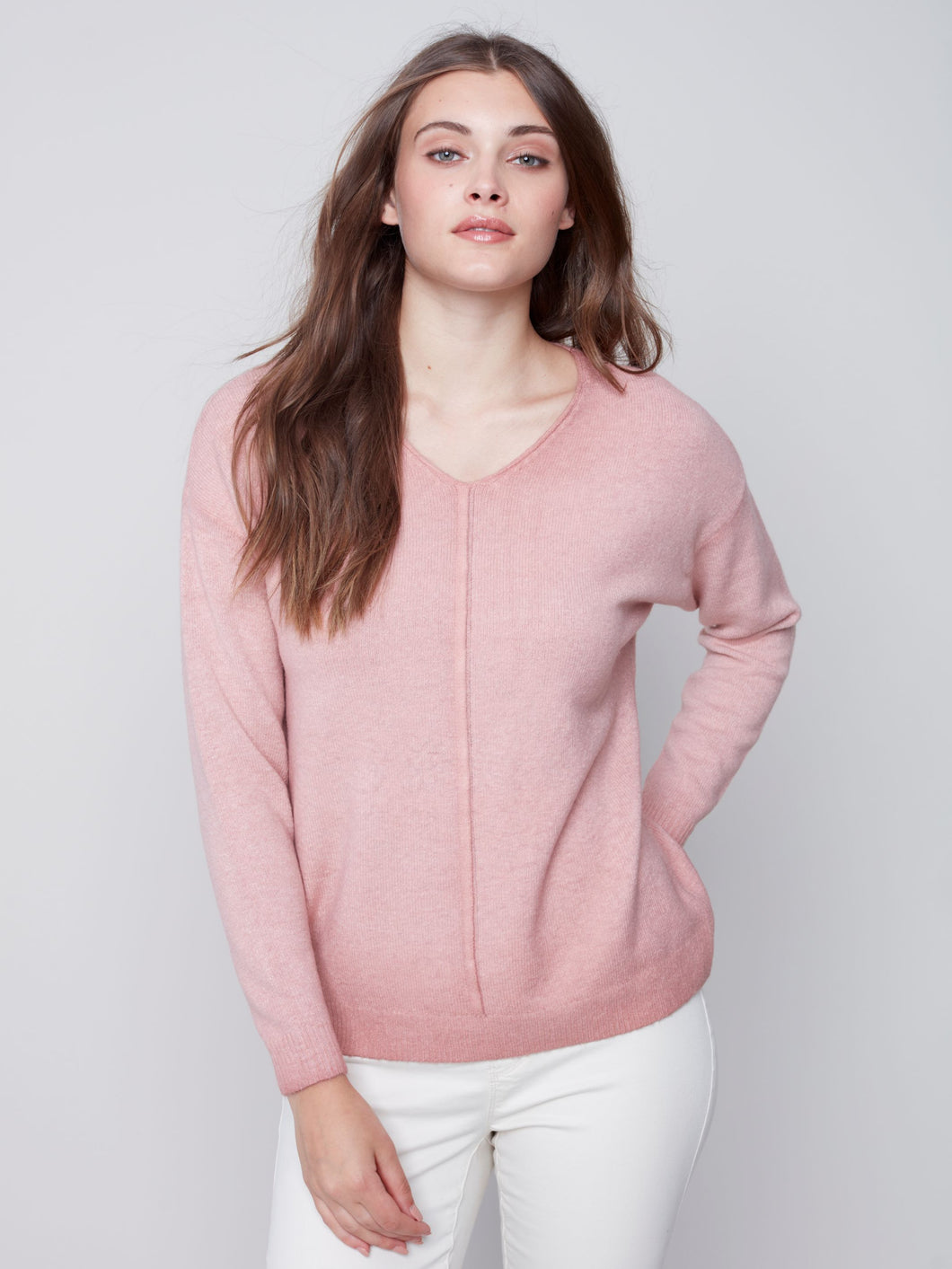 Charlie B Raspberry V-Neck Cold Dye Sweater - Wool Blend