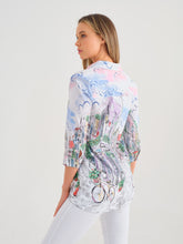 Load image into Gallery viewer, Dolcezza Simply Art White Multi &quot;Sunday Afternoon&quot; Print High Low Button Front Shirt
