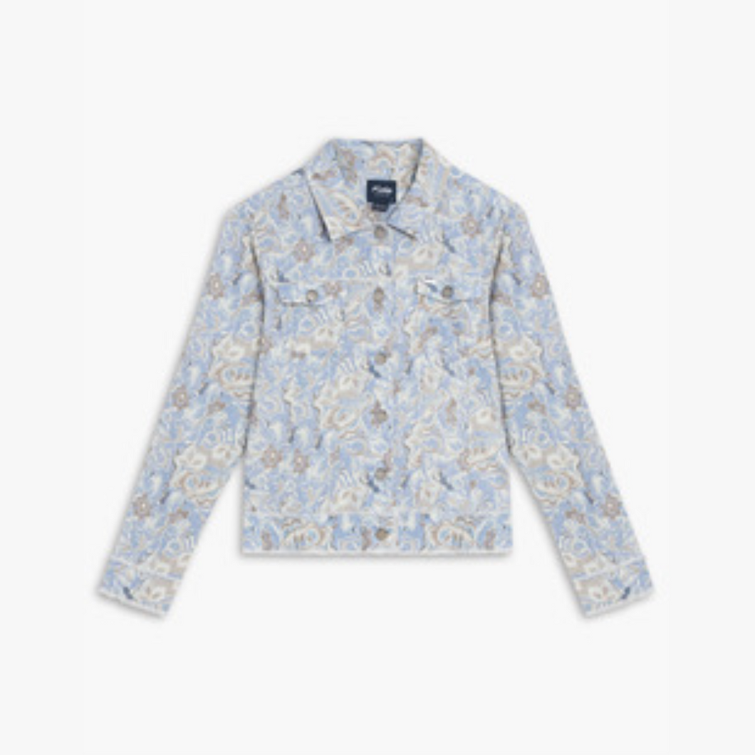 Lois Blue Combo Beverly Print Buttoned Jacket with Raw Edge Finish