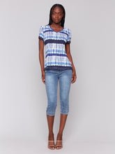 Load image into Gallery viewer, Charlie B Riviera Linen Jersey Knit V-Neck T-Shirt With Short Sleeves And Neckband Detail
