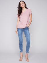 Load image into Gallery viewer, Charlie B Short Sleeve V-Neck Linen Jersey T-Shirt in Navy, Melon or Dusty Rose
