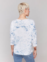 Load image into Gallery viewer, Charlie B Denim Printed V-Neck, Drop Shoulder 3/4 Sleeve Knit Top
