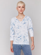 Load image into Gallery viewer, Charlie B Denim Printed V-Neck, Drop Shoulder 3/4 Sleeve Knit Top
