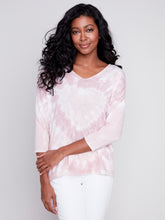 Load image into Gallery viewer, Charlie B Dusty Rose Heart Print V-Neck Knit Long Sleeve Top
