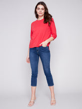 Load image into Gallery viewer, Charlie B 3/4 Sleeve Round Neck Organic Cotton Knit Top in Navy or Cherry
