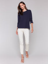 Load image into Gallery viewer, Charlie B Navy Organic Cotton 3/4 Sleeve Knit Top With Front Seam Detail
