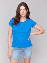 Load image into Gallery viewer, Charlie B Cotton Short Sleeve Knit Top With Front Seam Detail in Coastal or Begonia
