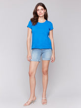 Load image into Gallery viewer, Charlie B Cotton Short Sleeve Knit Top With Front Seam Detail in Coastal or Begonia
