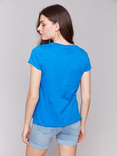 Load image into Gallery viewer, Charlie B Cotton Short Sleeve Knit Top With Front Seam Detail in Coastal or Begonia
