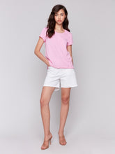 Load image into Gallery viewer, Charlie B Cotton Short Sleeve Knit Top With Front Seam Detail in Coastal or Begonia
