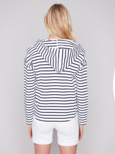 Load image into Gallery viewer, Charlie B Navy &amp; White Stripe V-Neck Long Sleeve Tee with Hood

