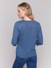 Load image into Gallery viewer, Charlie B Linen Jersey Knit V-Neck 3/4 Sleeve Top with Neck Trim
