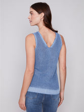 Load image into Gallery viewer, Charlie B V-Neck Cold Dye Light Knit Cami With Side Diagonal Stitch Detail in Denim or Dusty Rose
