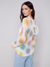 Load image into Gallery viewer, Charlie B White with Multi-Colour Daisies Crochet Fishnet Hoodie Sweater
