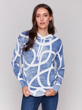 Load image into Gallery viewer, Charlie B Denim &amp; White Print Cotton Hoodie Sweater with Drop Shoulders - 100% Cotton
