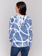 Load image into Gallery viewer, Charlie B Denim &amp; White Print Cotton Hoodie Sweater with Drop Shoulders - 100% Cotton
