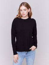 Load image into Gallery viewer, Charlie B Pullover Long Sleeve Crew Neck Sweater With Side Button Detail
