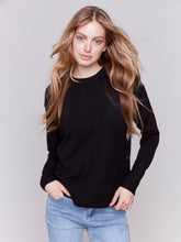 Load image into Gallery viewer, Charlie B Pullover Long Sleeve Crew Neck Sweater With Side Button Detail
