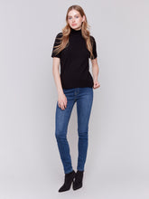 Load image into Gallery viewer, Charlie B Mock Neck Short Sleeve Basic Top in Charcoal, Black, or Ecru
