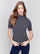 Load image into Gallery viewer, Charlie B Mock Neck Short Sleeve Basic Top in Charcoal, Black, or Ecru
