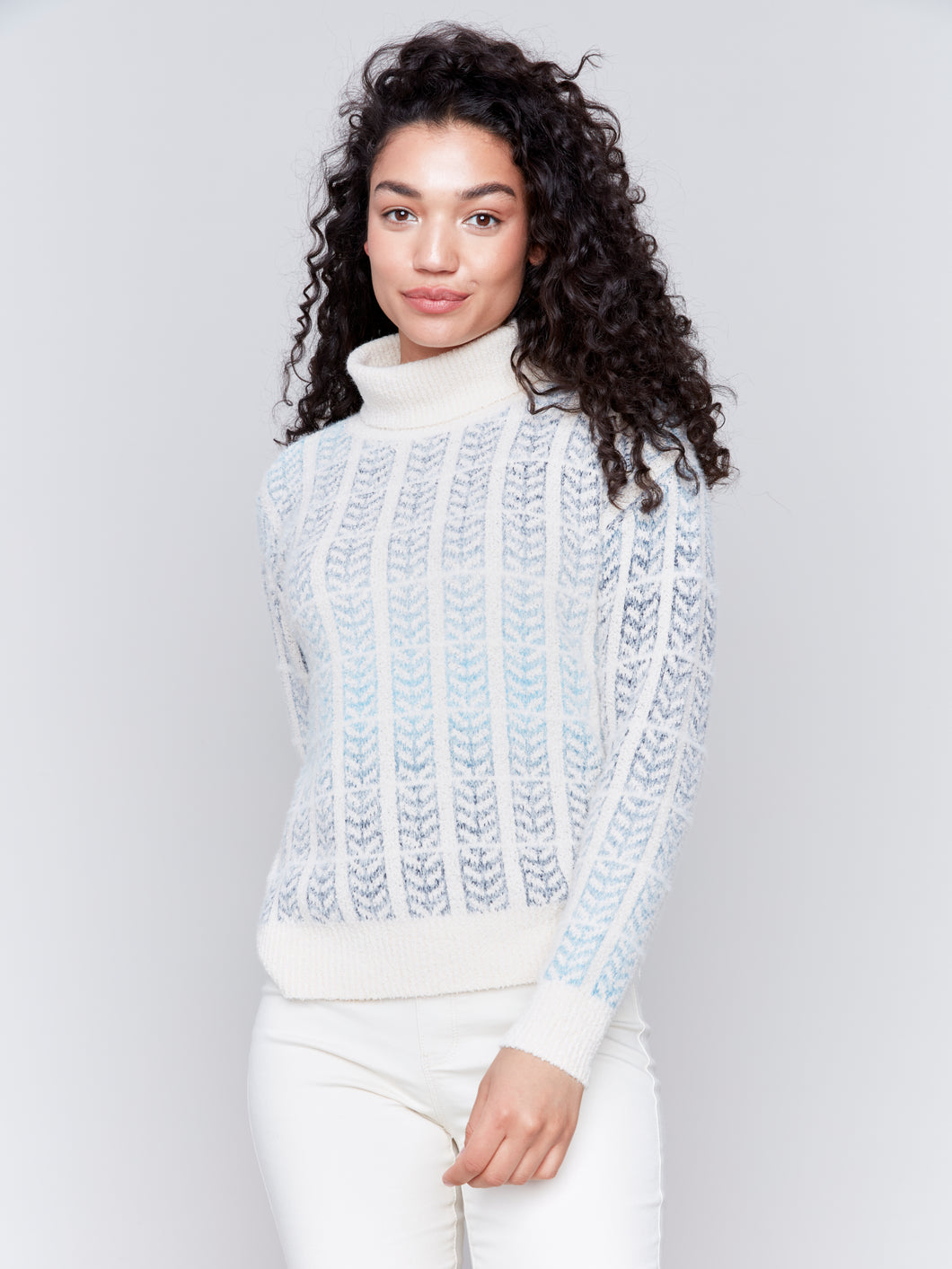 Charlie B Ombre Jacquard Turtle Neck Sweater