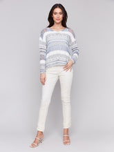 Load image into Gallery viewer, Charlie B Denim Multi Striped Long Sleeve V-Neck Pullover Sweater
