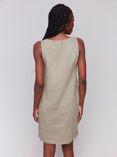 Load image into Gallery viewer, Charlie B Celadon Sleeveless Crew Neck Linen Blend Dress With Slit
