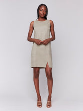 Load image into Gallery viewer, Charlie B Celadon Sleeveless Crew Neck Linen Blend Dress With Slit
