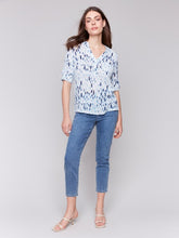 Load image into Gallery viewer, Charlie B Long Roll-Up Sleeve Half-Button Cotton Gauze Blouse With Pocket in Varied Prints
