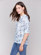 Load image into Gallery viewer, Charlie B Long Roll-Up Sleeve Half-Button Cotton Gauze Blouse With Pocket in Varied Prints
