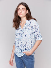 Load image into Gallery viewer, Charlie B Long Roll-Up Sleeve Half-Button Cotton Gauze Blouse With Pocket in Varied Prints
