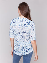 Load image into Gallery viewer, Charlie B Long Roll-Up Sleeve Half-Button Cotton Gauze Blouse With Pocket in Varied Prints
