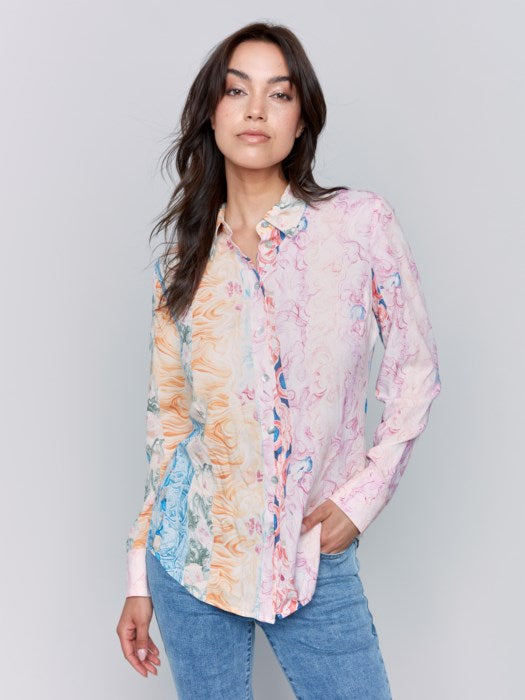 Charlie B Wallpaper Multi Printed Viscose Long Sleeve Button-Up Blouse