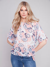 Load image into Gallery viewer, Charlie B Scribble Short Sleeve Cotton Gauze Top with Side Tie
