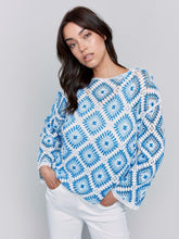 Load image into Gallery viewer, Charlie B Coastal 3/4 Sleeve Diamond Crochet Top
