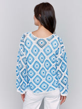 Load image into Gallery viewer, Charlie B Coastal 3/4 Sleeve Diamond Crochet Top
