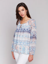 Load image into Gallery viewer, Charlie B Roots Printed Chiffon Raglan Long Sleeve Blouse with Gathered Line
