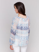 Load image into Gallery viewer, Charlie B Roots Printed Chiffon Raglan Long Sleeve Blouse with Gathered Line
