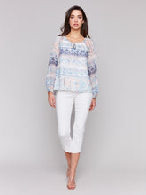 Load image into Gallery viewer, Charlie B Roots Printed Chiffon Raglan Long Sleeve Blouse with Gathered Line
