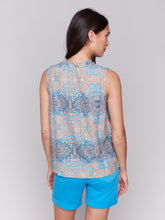 Load image into Gallery viewer, Charlie B Papaya Sleeveless Printed Ruffle V-neck Neck Blouse
